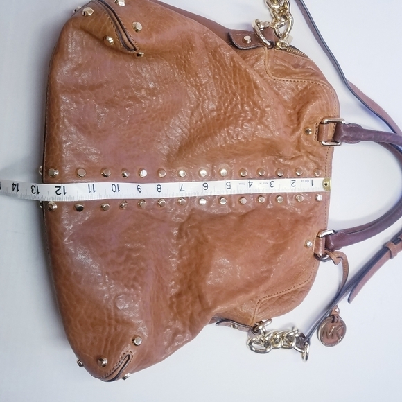 🌸 Michael Kors | Tan Leather Studded Medium Size Satchel Bag - Picture 11 of 15